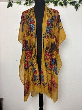 177 Mustard Floral Open Front Kimono Jacket